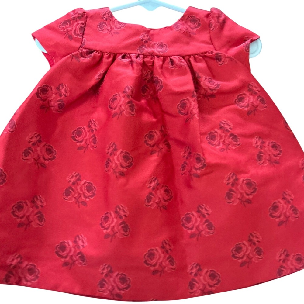 Baby Gap Red Floral Rose Jacquard Dress with Velvet Bow Holiday Special Occasion